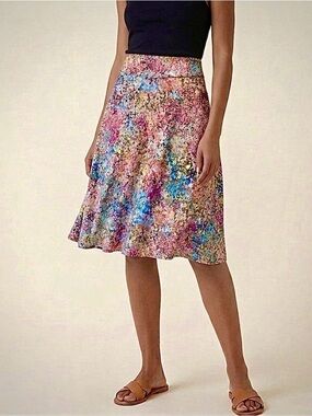 SALAAM Flippy A-Line Skirt Multicolor Watercolor Splatter Jersey Knit Small